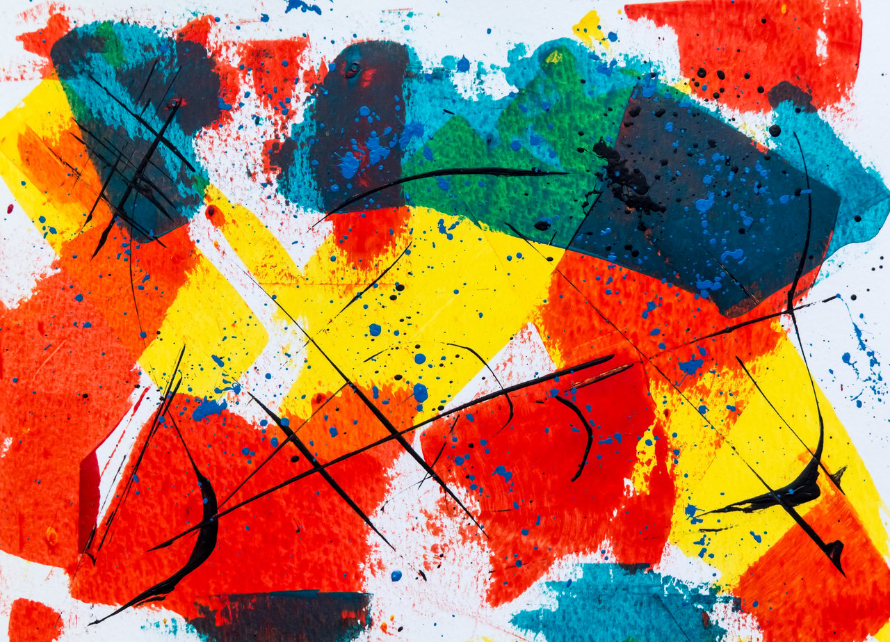 Home Dynamic abstract art with bold colors and expressive brush strokes on canvas.