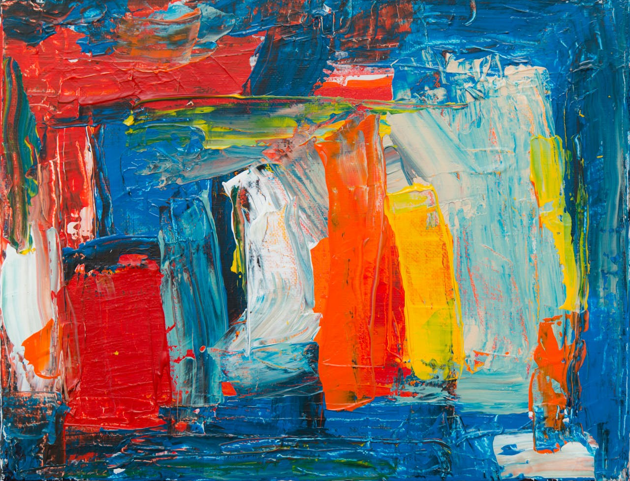 Portfolio A bold and colorful abstract acrylic painting using expressive brush strokes.